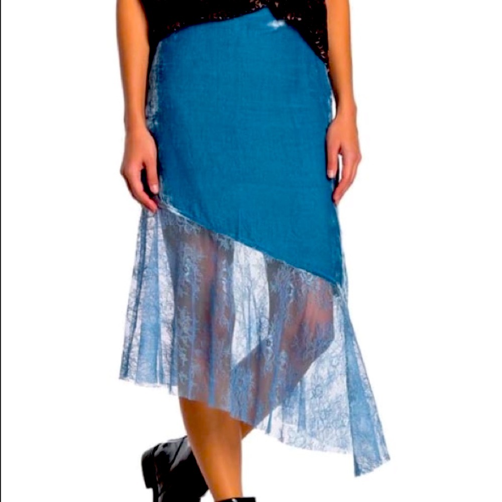 FREE PEOPLE VELVET MY LACEY SKIRT 2,4,6,8 BLUE